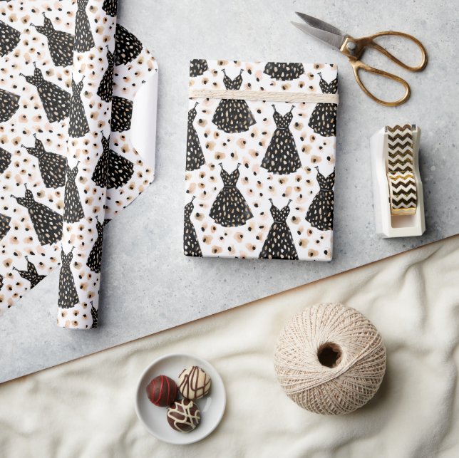 Schwarzes Kleid Mode Muster mit abstraktem Punkt Geschenkpapier (Kunsthandwerk)