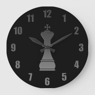 Schwarzes Königschachstück Große Wanduhr