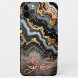 Schwarzes Korallenrosa Weißes Gold Marmor Kunstmus iPhone 11Pro Max Hülle