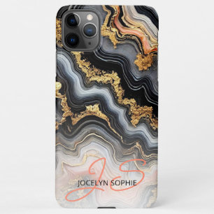 Schwarzes Korallenrosa Weißes Gold Marmor Kunstmus iPhone 11Pro Max Hülle