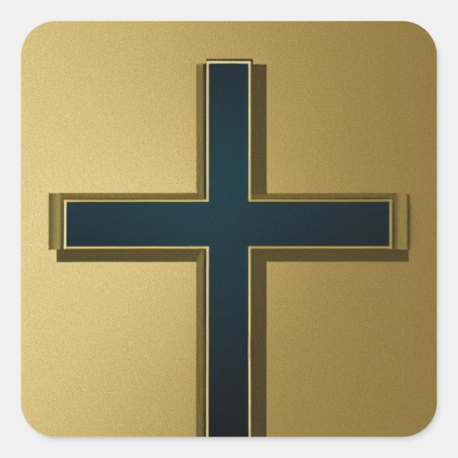 Schwarzes Kreuz mit Gold-Hintergrundaufkleber Quadratischer Aufkleber (Vorderseite)