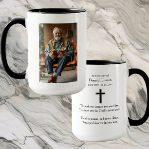 Schwarzes Kreuz und Gedicht-Foto-Gedenkstätte Tasse