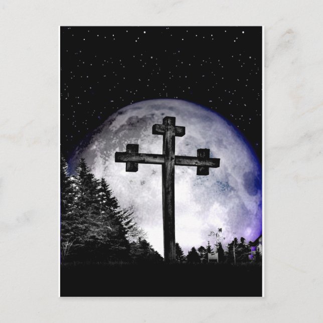 Schwarzes Kreuz und Vollmond Postkarte (Vorderseite)