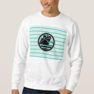 Schwarzes Kreuzschiff mit blauen Streifen Sweatshirt