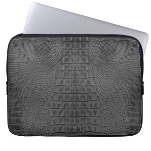 Schwarzes Krokodil-Leather Laptopschutzhülle