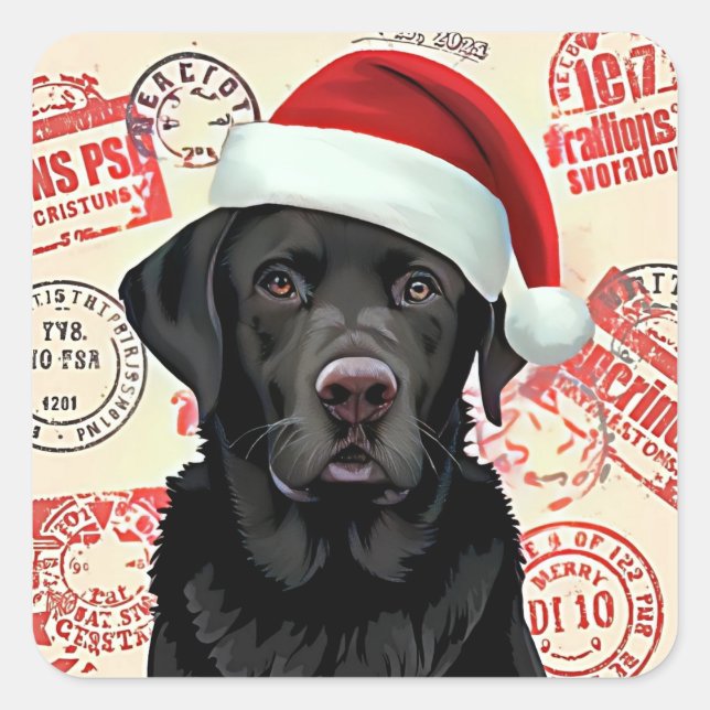 Schwarzes Lab-Christmas Quadratischer Aufkleber (Vorderseite)