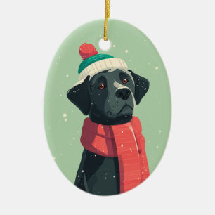 Schwarzes Lab-Holiday-Andenken Keramik Ornament