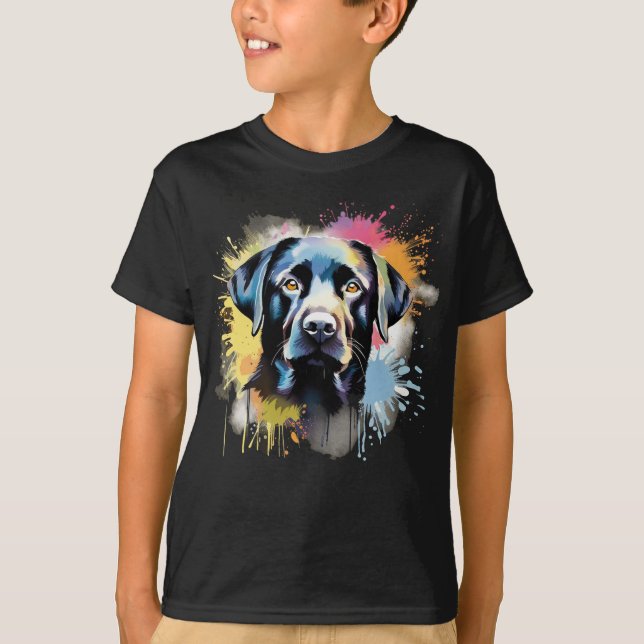 Schwarzes Labor farbenfrohe Splash Graffiti T-Shirt (Vorderseite)