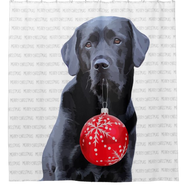 Schwarzes Labor Frohe Weihnachten - Niedlicher Lab Duschvorhang (Vorderseite)