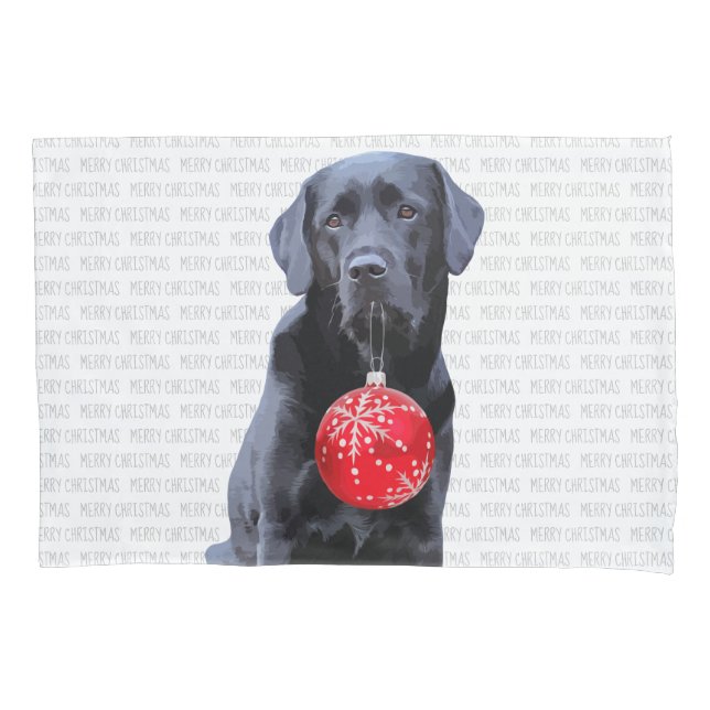 Schwarzes Labor Frohe Weihnachten - Niedlicher Lab Kissenbezug (Vorderseite)