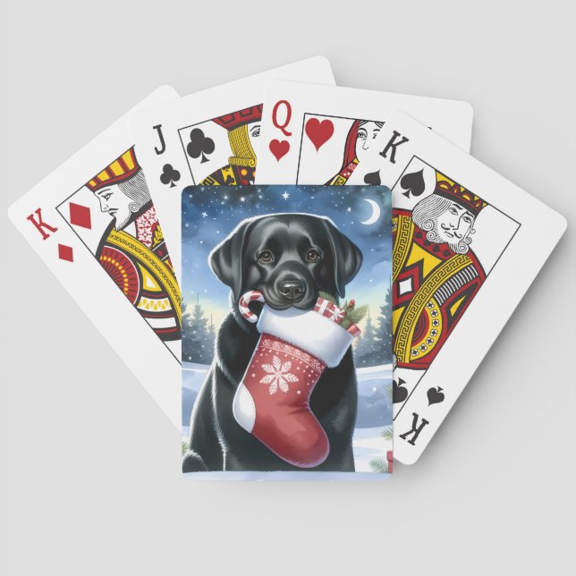 Schwarzes Labor Frohe Weihnachten - Welpe Niedlich Spielkarten (Rückseite)