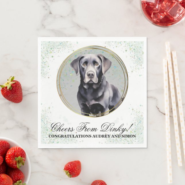 Schwarzes Labor Hochzeiten Napkins mit Foto von Hu Serviette (Beispiel)