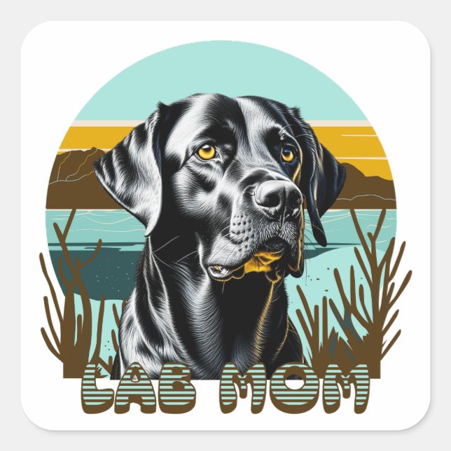 Schwarzes Labor | Labrador Mama Hund Personalisier Quadratischer Aufkleber (Vorderseite)