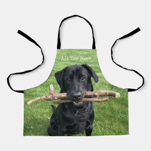 Schwarzes Labor mit zwei Sticks Hund-Foto-Schürze Schürze