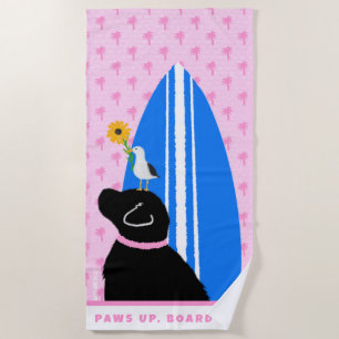 Schwarzes Labor Surf Hund Insel Pink Beach Handtuc Strandtuch
