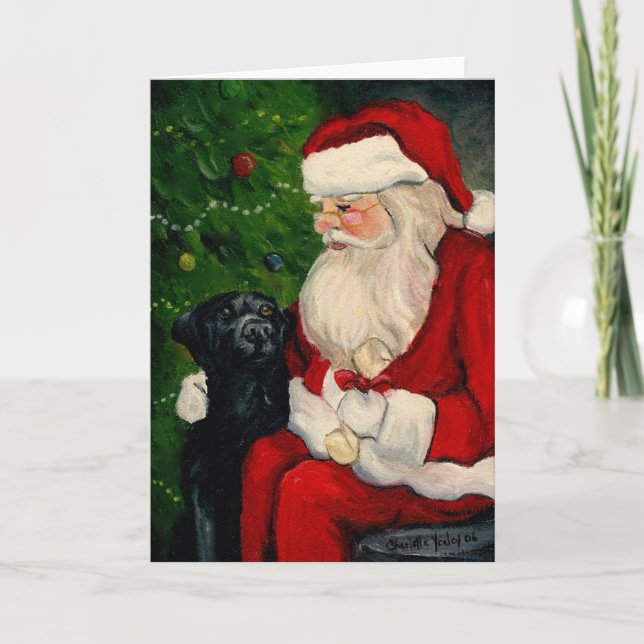 Schwarzes Labor trifft Santa Clause geklappte Gruß Dankeskarte (Vorderseite)
