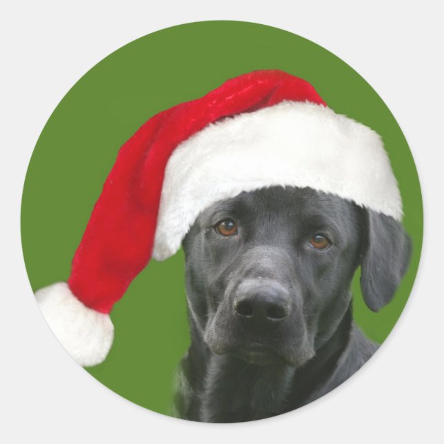 Schwarzes Labor Weihnachten Runder Aufkleber (Vorderseite)
