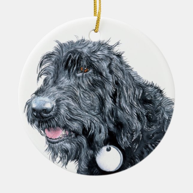 Schwarzes Labradoodle Keramikornament (Vorne)