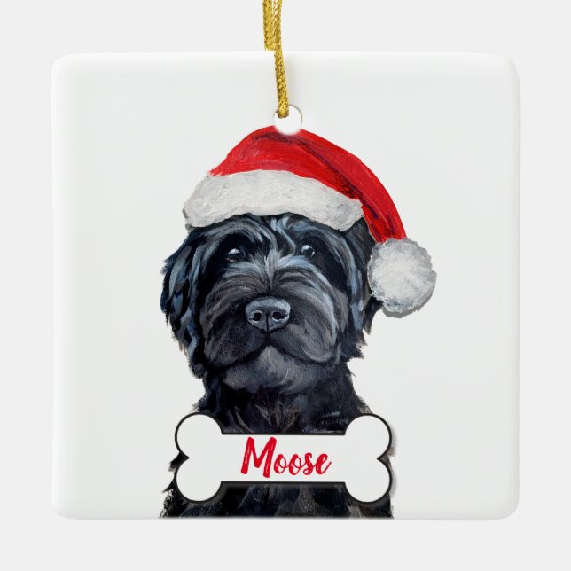 Schwarzes Labradoodle / Schwarzes Goldendoodle Ker Keramikornament (Vorderseite)