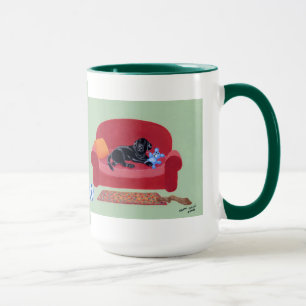 Schwarzes Labrador auf der rosa Couch Malerei Tasse