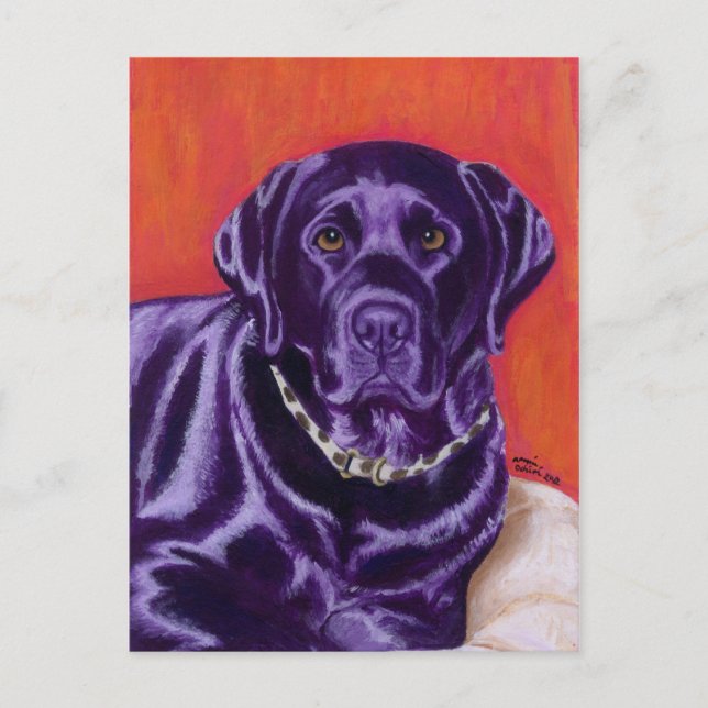 Schwarzes Labrador-Denken Postkarte (Vorderseite)
