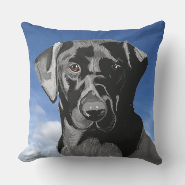 Schwarzes Labrador gegen den blauen Himmel Kissen (Vorderseite)