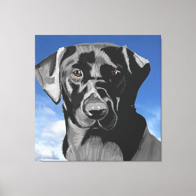 Schwarzes Labrador gegen den blauen Himmel Leinwanddruck (Vorderseite)
