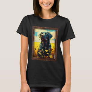 Schwarzes Labrador-Gemälde Sonnenblumen-Blume Mutt T-Shirt