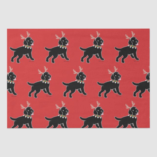 Schwarzes Labrador-Geweih-Weihnachtsseidenpapier Seidenpapier (Vorderseite)