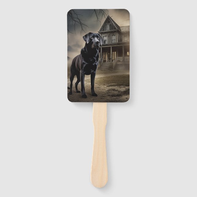 Schwarzes Labrador Halloween Beängstigend Fächer (Vorderseite)