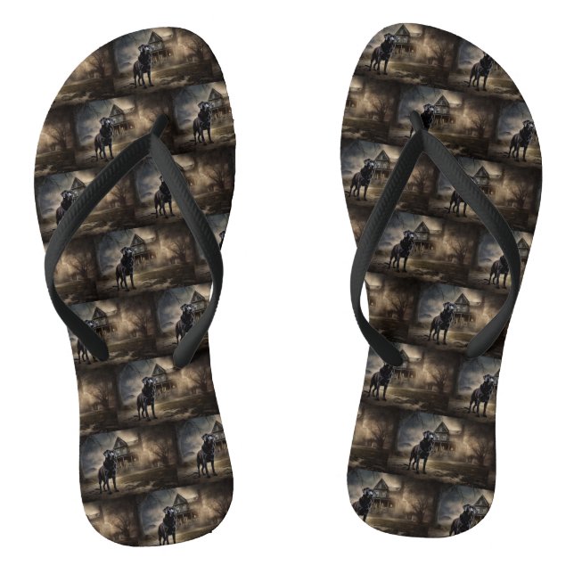 Schwarzes Labrador Halloween Beängstigend Flip Flops (Fußbett)