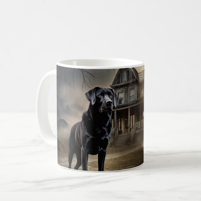 Schwarzes Labrador Halloween Beängstigend Kaffeetasse (Vorderseite Links)