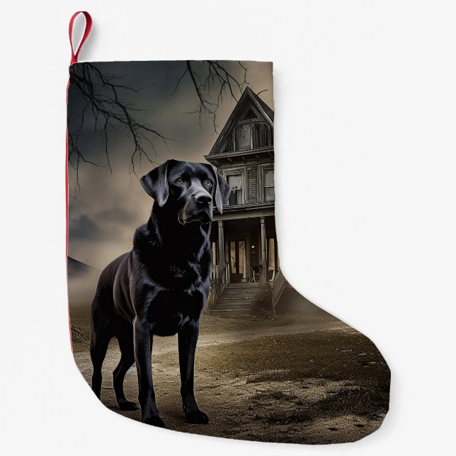 Schwarzes Labrador Halloween Beängstigend Kleiner Weihnachtsstrumpf (Vorderseite)