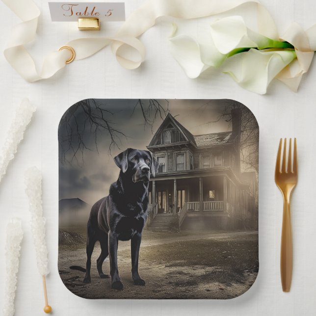 Schwarzes Labrador Halloween Beängstigend Pappteller (Hochzeit)
