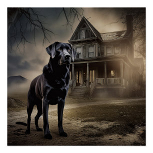 Schwarzes Labrador Halloween Beängstigend Poster
