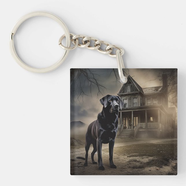 Schwarzes Labrador Halloween Beängstigend Schlüsselanhänger (Vorderseite)