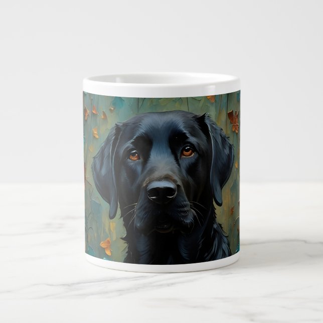Schwarzes Labrador in Blätter Jumbo-Tasse (Vorderseite)