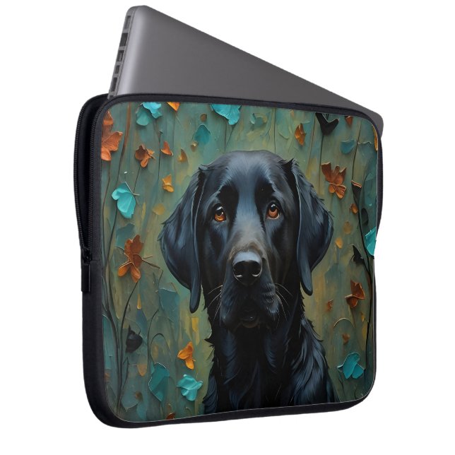 Schwarzes Labrador in Blätter Laptopschutzhülle (Vorne Rechts)