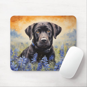 Schwarzes Labrador in Bluebonnets Mousepad