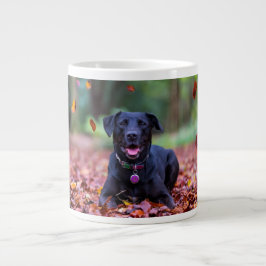 Schwarzes Labrador in Herbstlauben Jumbo-Tasse