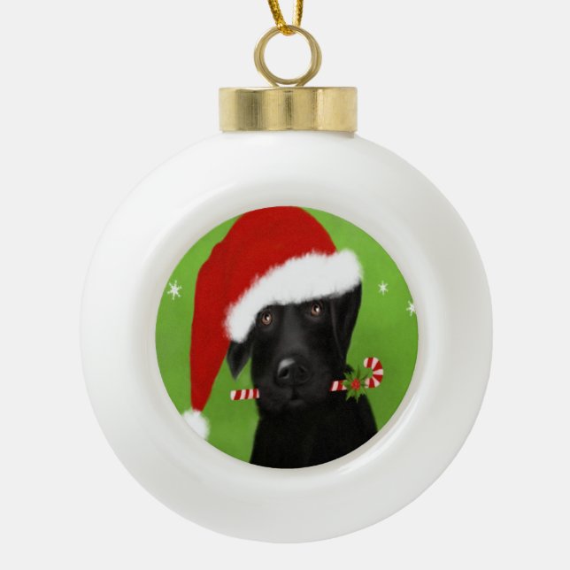 Schwarzes Labrador - Keramik Kugel-Ornament (Vorderseite)