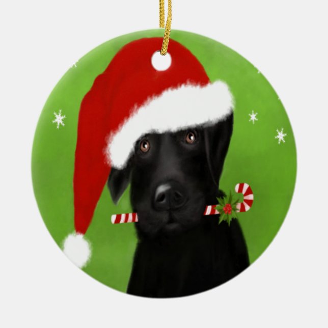 Schwarzes Labrador - lustiger Weihnachtshund Keramik Ornament (Vorne)
