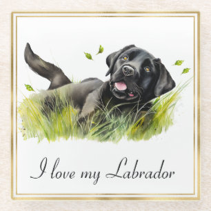 Schwarzes Labrador mit Goldrahmen Glasuntersetzer