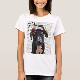 Schwarzes Labrador mit grünem Fascinator T-Shirt