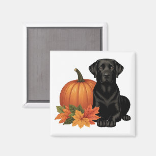Schwarzes Labrador mit Herbstblättern und Pumpkin Magnet