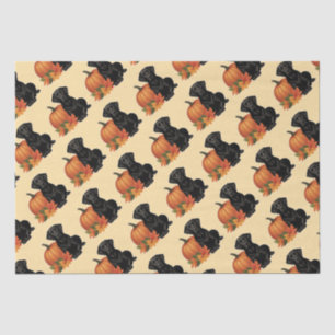 Schwarzes Labrador mit Herbstblättern und Pumpkin Seidenpapier