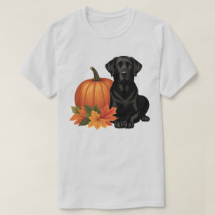 Schwarzes Labrador mit Herbstblättern und Pumpkin T-Shirt
