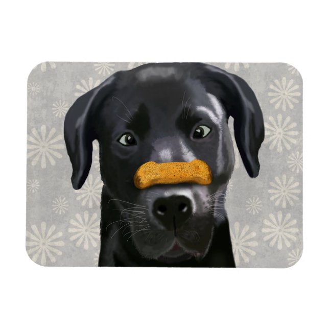 Schwarzes Labrador mit Knochen an der Nase 2 Magnet (Horizontal)
