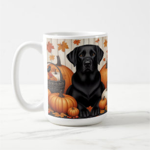 Schwarzes Labrador mit Pumpkins und Herbstblättern Kaffeetasse