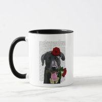 Schwarzes Labrador mit Rose
